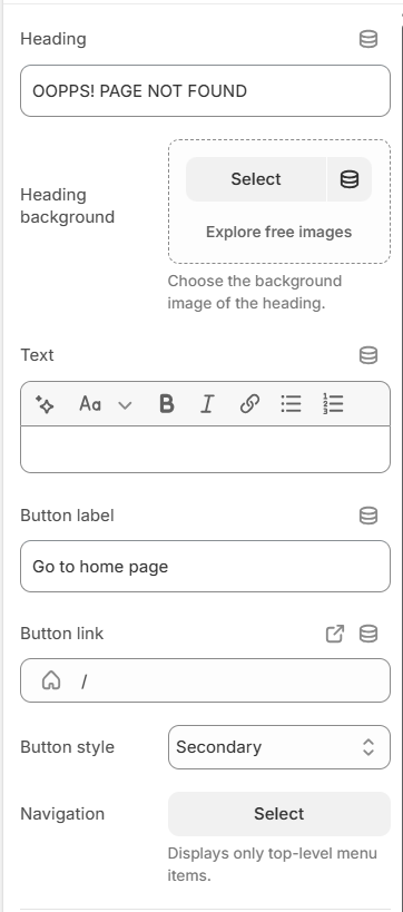 404 template general settings